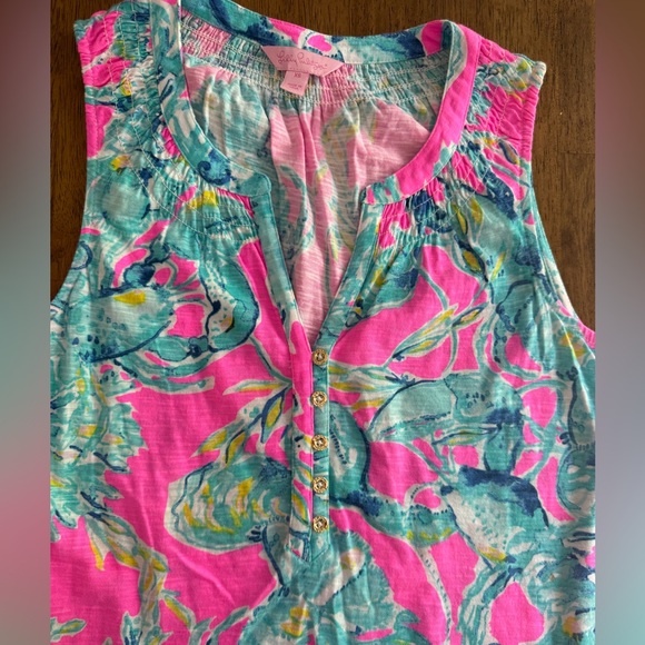 Lilly Pulitzer Essie Sleeveless Tank Top SZ XS Raz Berry Lobsters In Love - Picture 7 of 12